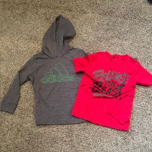 2 boys size 4 athletic shirts, Under Armour & Adidas